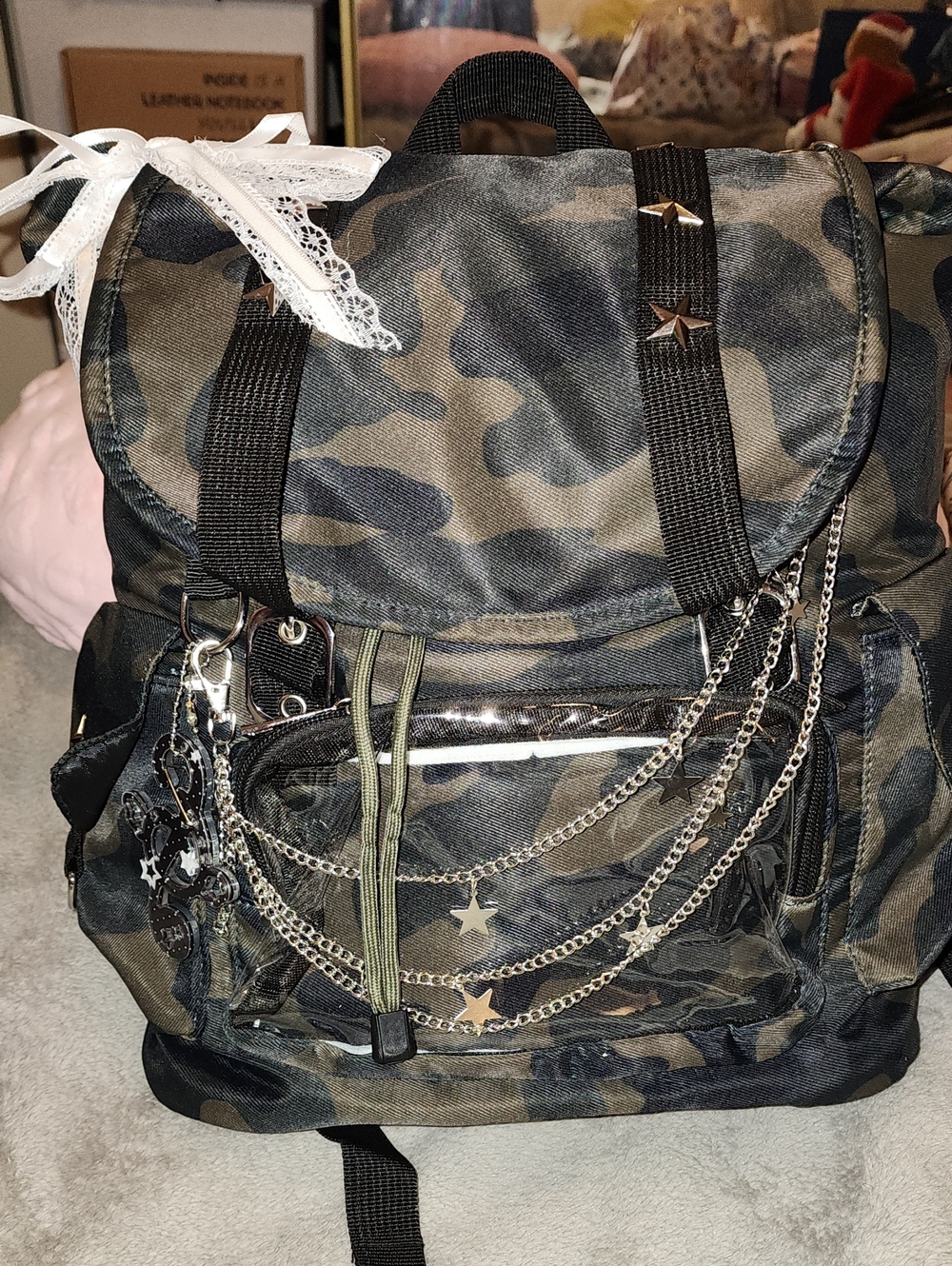 Y2K PunkCamo Backpack with Charms